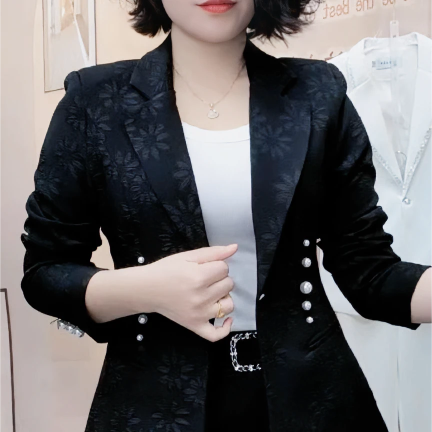 提花小西服2025大码女装春秋新款轻奢国风西装外套女长袖时尚气质