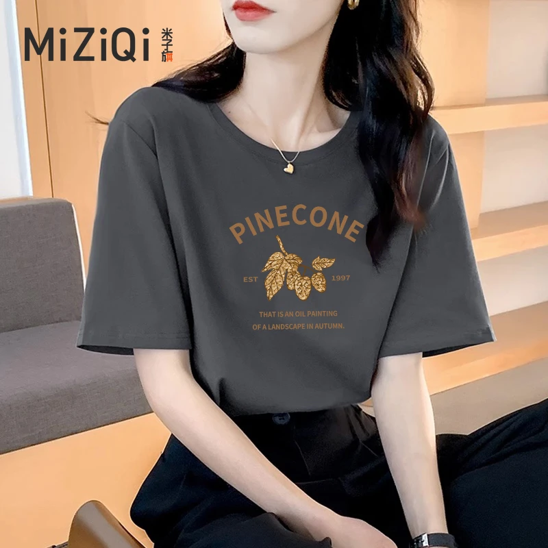 米子旗2024新款撞色短袖T恤女款夏装宽松上衣时尚气质网红款D548