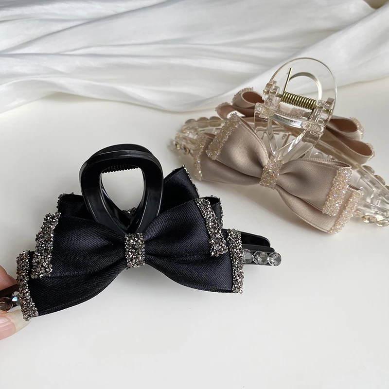 法式复古蝴蝶结水钻发夹优雅气质后脑勺鲨鱼夹轻奢高级感抓夹发饰