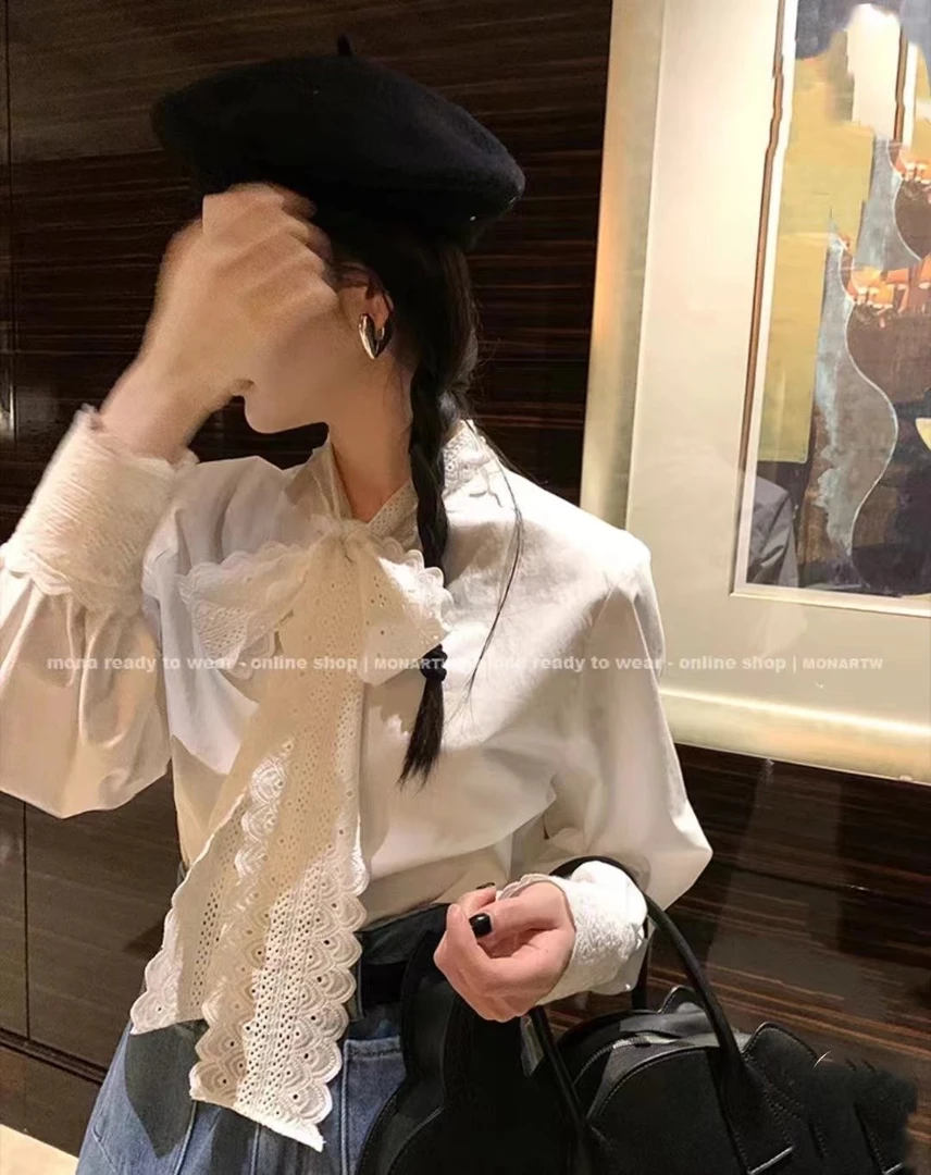 HEINA 蕾丝蝴蝶结领衬衣9003