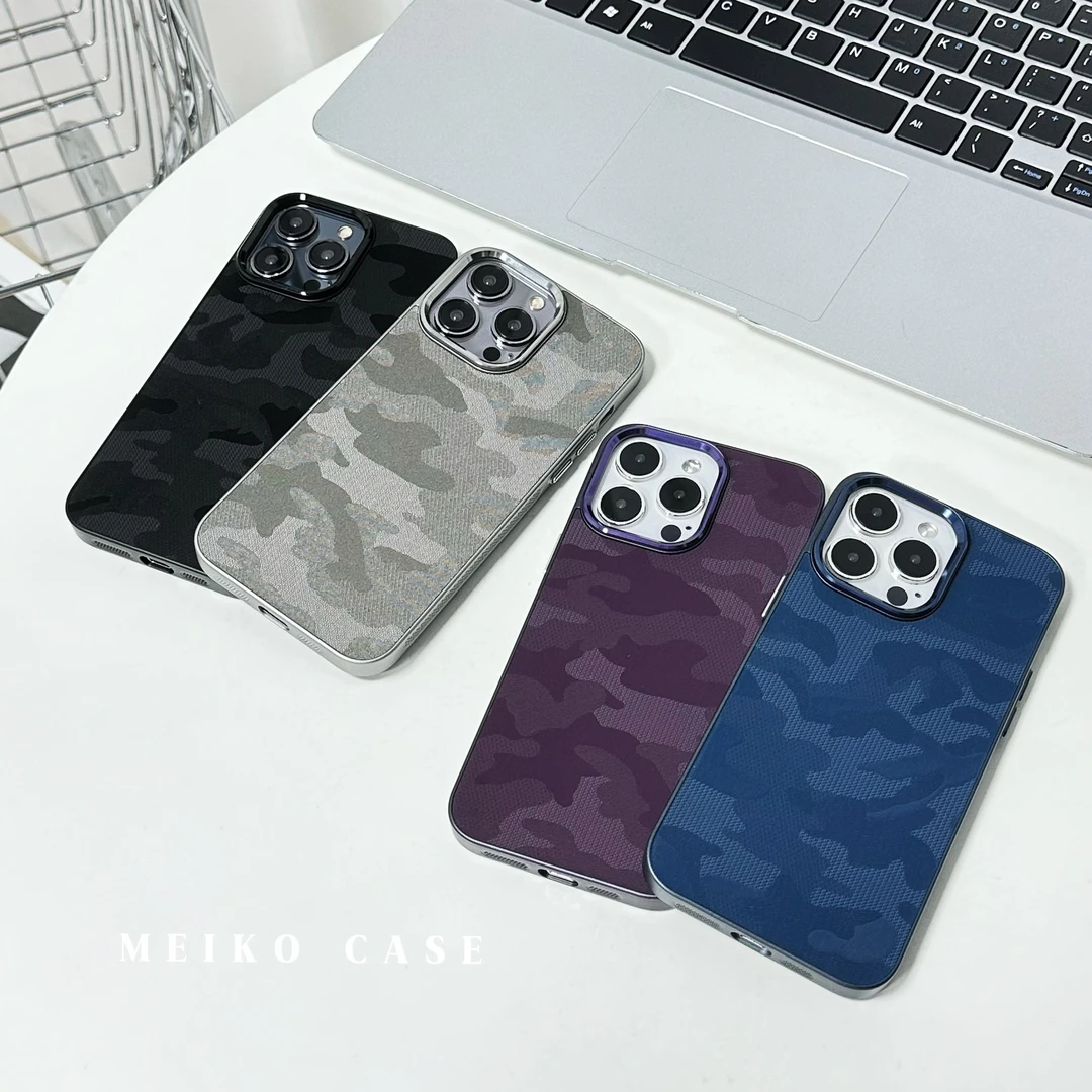 2024新款散热边迷彩皮革手机壳适用于苹果15promax防尘网14防摔13