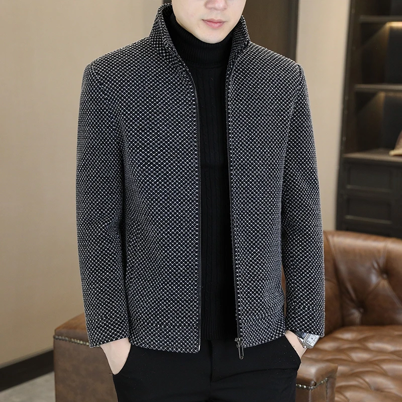 短款立领毛呢大衣男士秋冬季休闲加厚保暖呢子夹克男高端商务外套