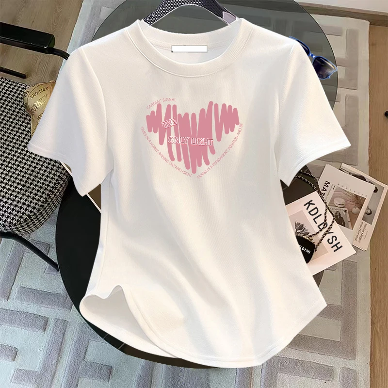 2024夏季新款设计感小众印花短袖T恤女学生韩版纯棉圆领套头上衣