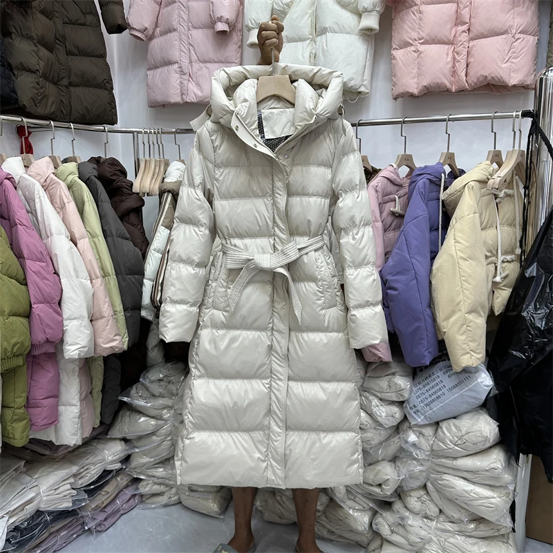 长款羽绒服女2024新款冬季加厚过膝收腰显瘦保暖韩版白鸭绒外套潮