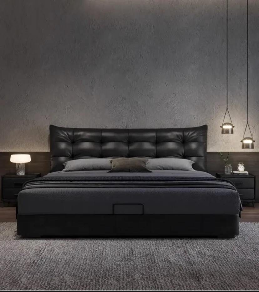 云朵大黑熊头层牛皮意式极简床现代简约轻奢高端双人主卧次卧卧室