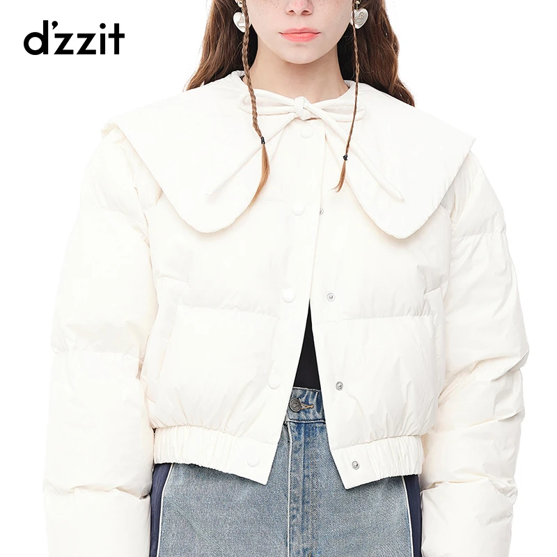 dzzit地素冬甜酷娃娃领蝴蝶结设计热力感外套轻羽绒服3E4K275