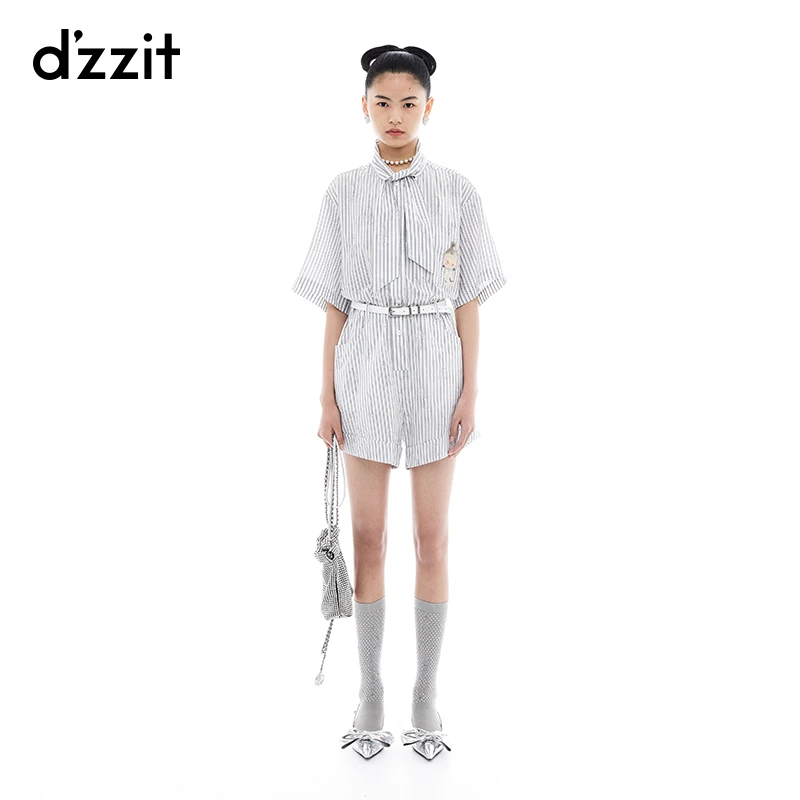【泡泡玛特联名款】dzzit地素连体裤夏季条纹印花短裤女3I2P702