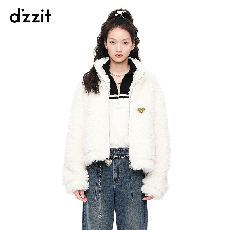 dzzit地素 冬季白色小个子热力感仿羊羔毛毛绒厚款外套3E4G107