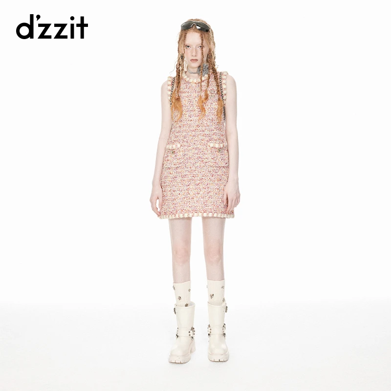 dzzit地素针织背心裙春秋小香风无袖连衣裙高能感3I1E611