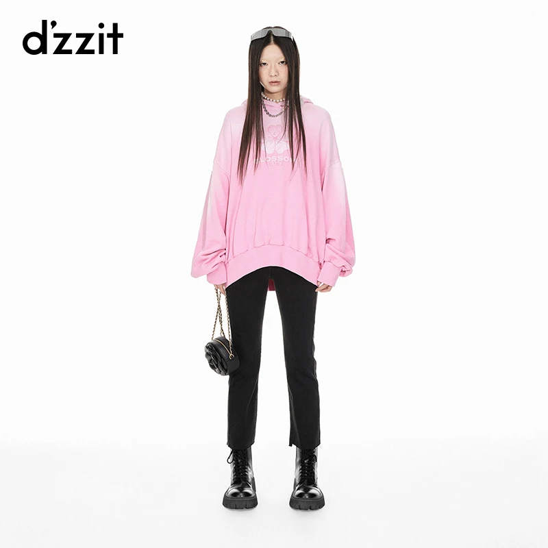 dzzit地素牛仔喇叭裤春秋高街毛边雅丹风九分裤女3I1R505