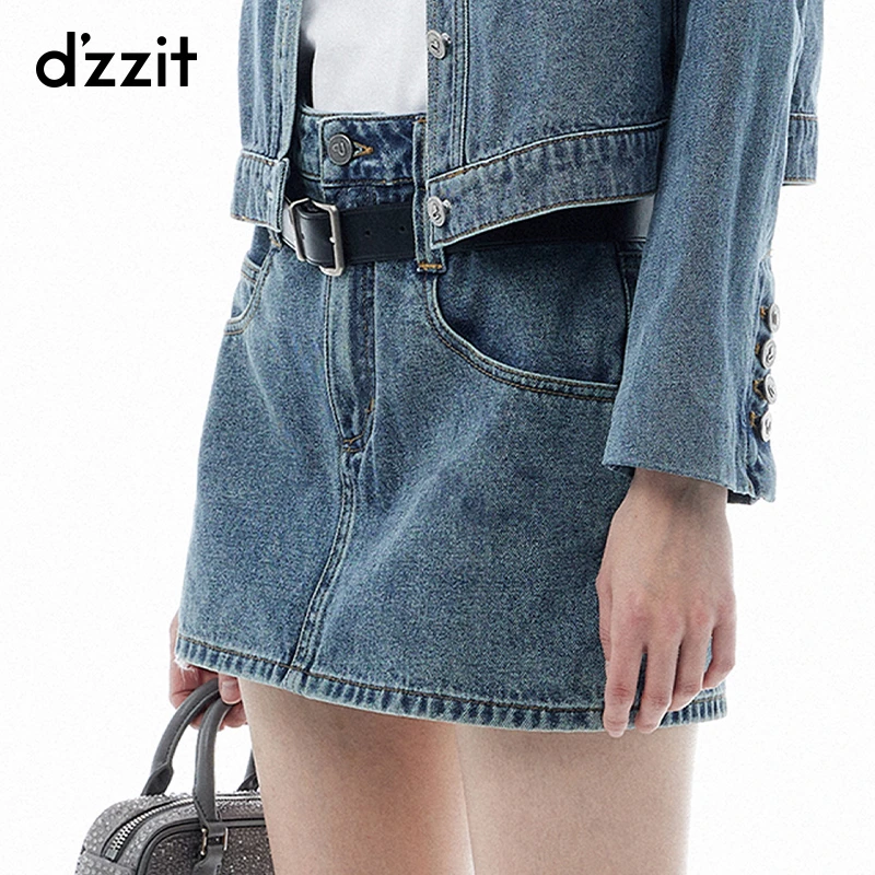 dzzit地素短裤春秋都市摩登棉质A字高腰牛仔裙裤女3I3R113