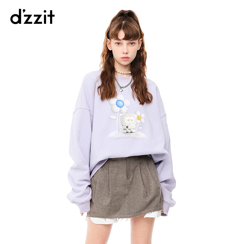 【爆款补单】dzzit地素钉珠印花OVERSIZE风美式套头卫衣女3E4J103