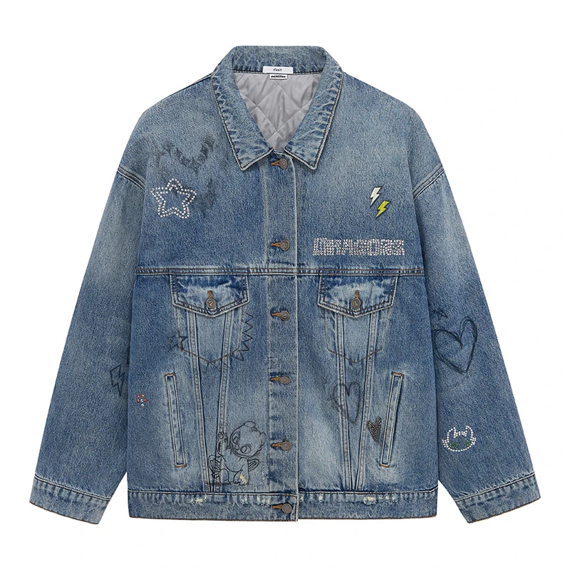 【驯龙高手联名款】dzzit地素印花牛仔外套春冬千金风棉服女3I1RB12