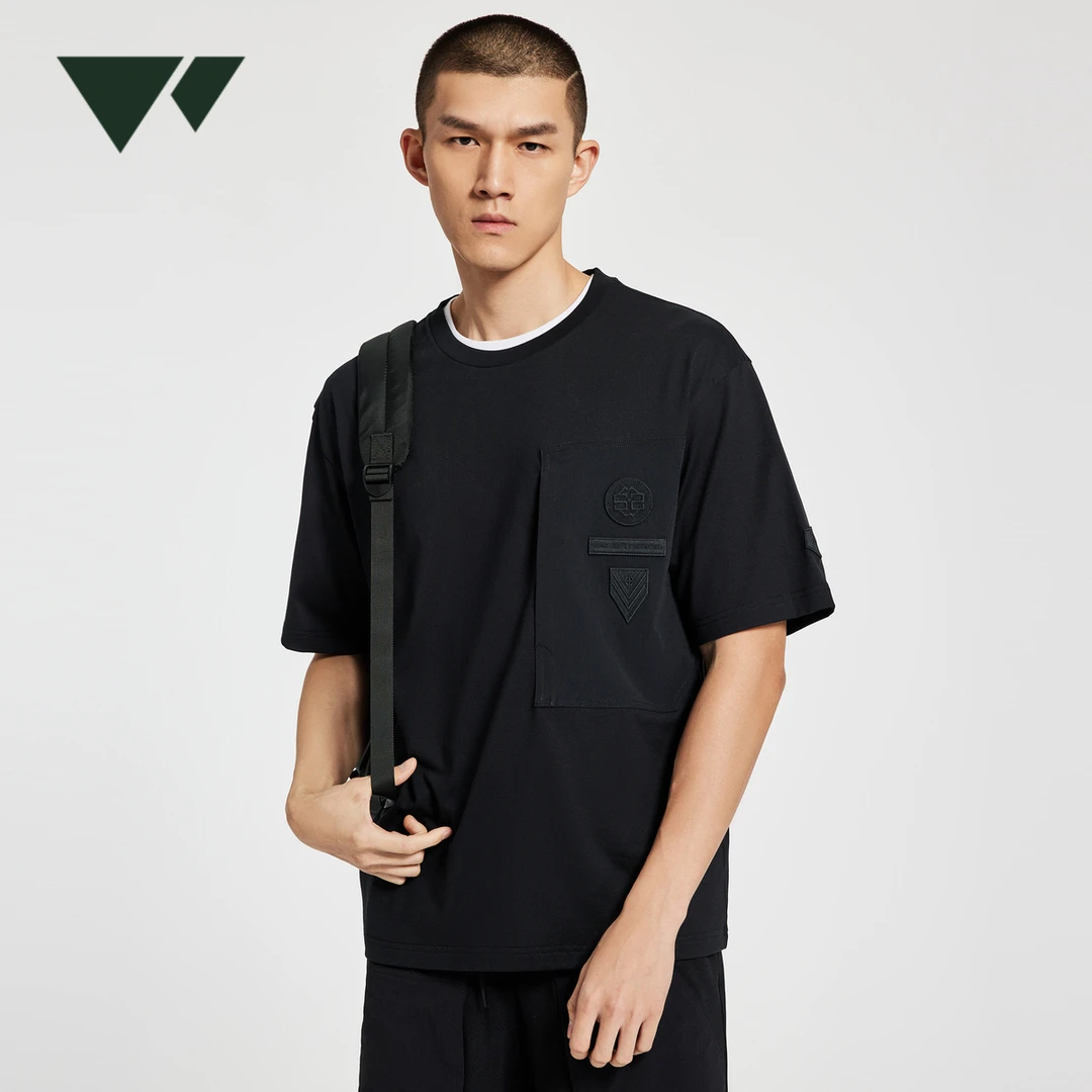 【纯棉】七匹狼男装夏季圆领短袖T恤绣花全棉宽松体恤衣服时尚透气