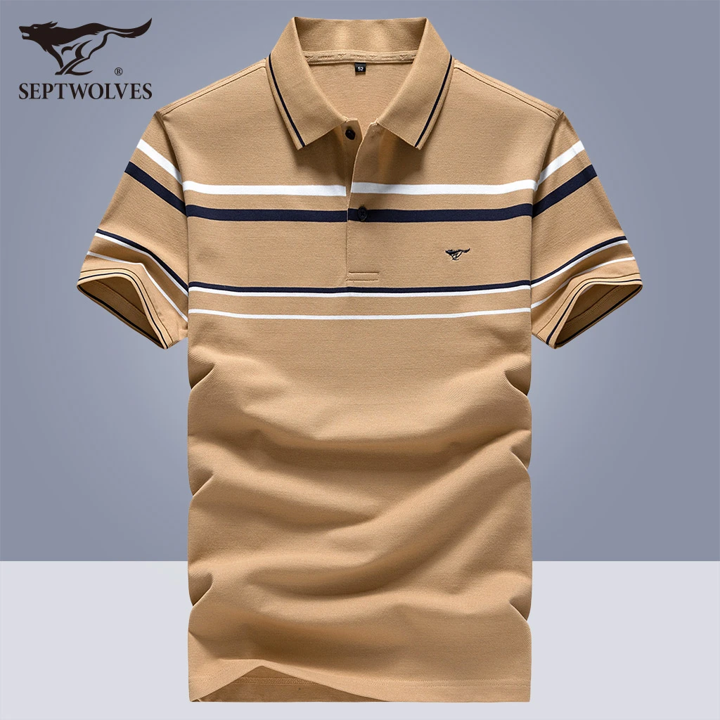 【凉爽透气】七匹狼男装男士夏季商务休闲条纹短袖高棉polo衫上衣