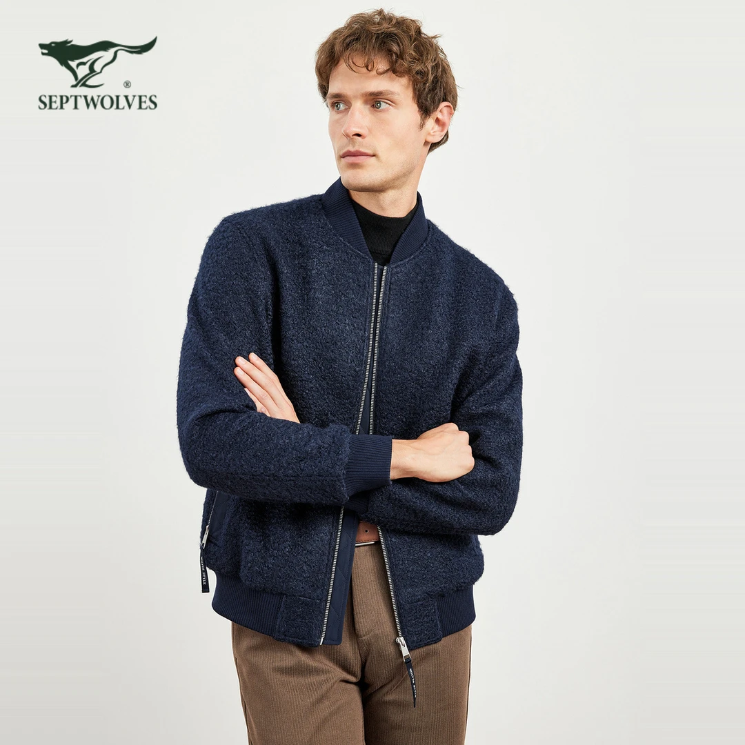 【易打理】七匹狼男装男士春秋休闲时尚棒球领仿羊羔毛商务夹克保暖
