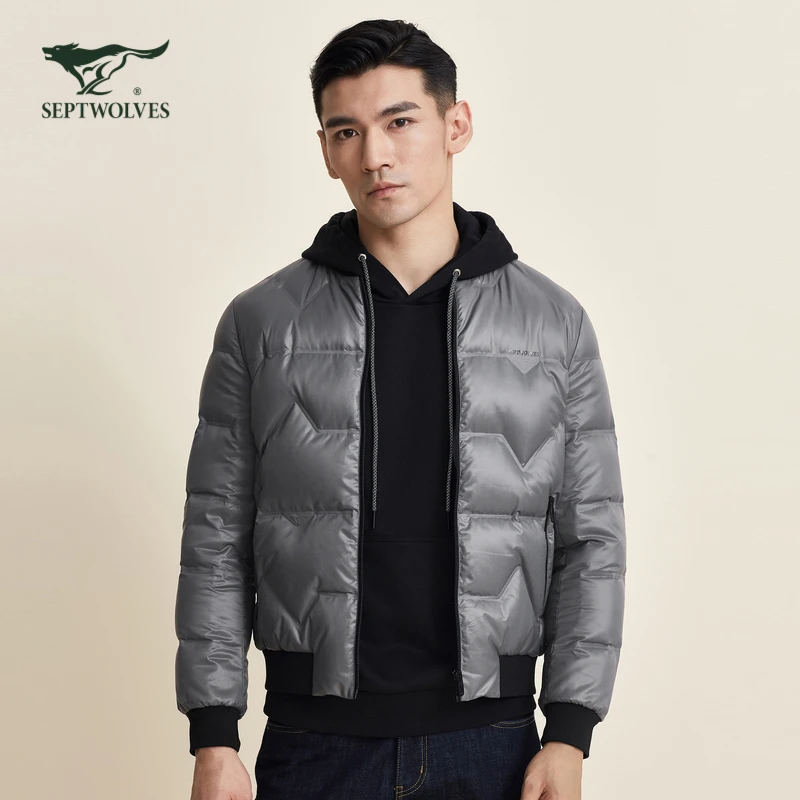 七匹狼2023新款棒球领羽绒服冬季防风保暖白鸭绒男士外套修身休闲