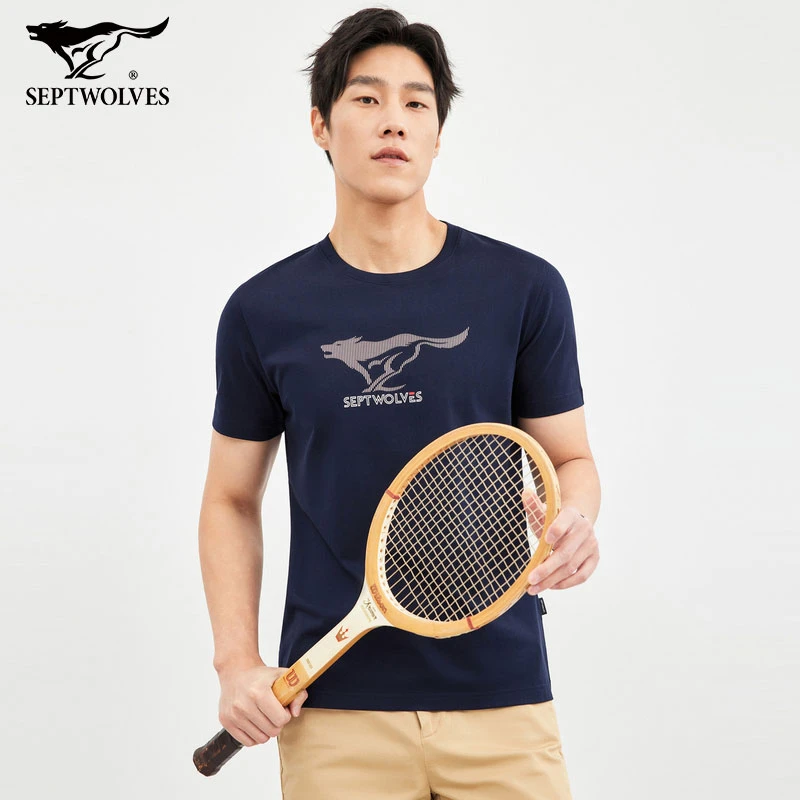 七匹狼【狼族生活】男士短袖T恤夏季新款圆领印花透气纯棉体恤男