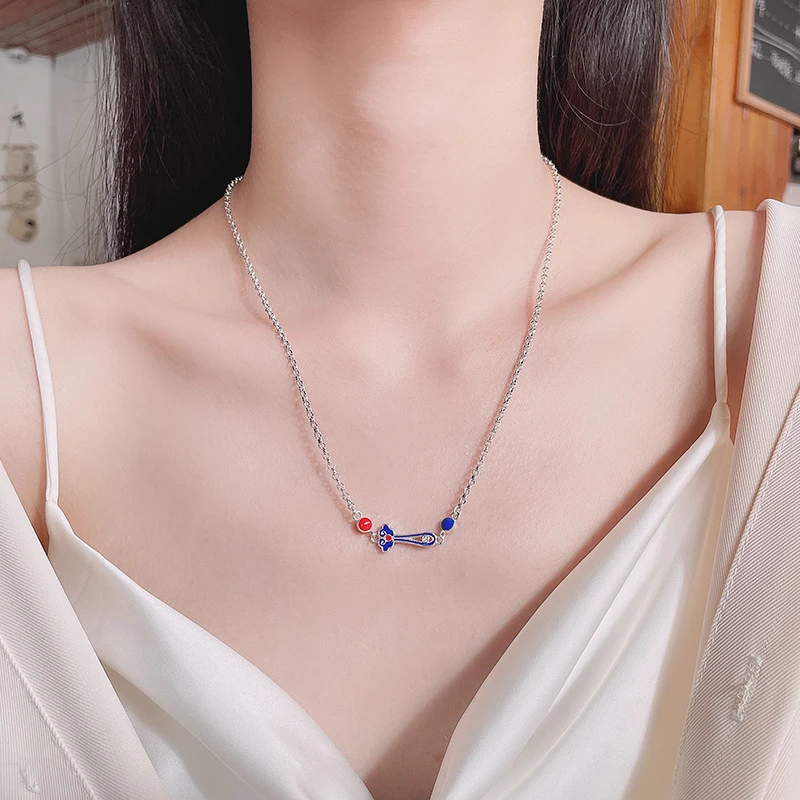 链子925银珐琅 复古滴胶如意柄吉祥吊坠项链文艺民族风锁骨链女