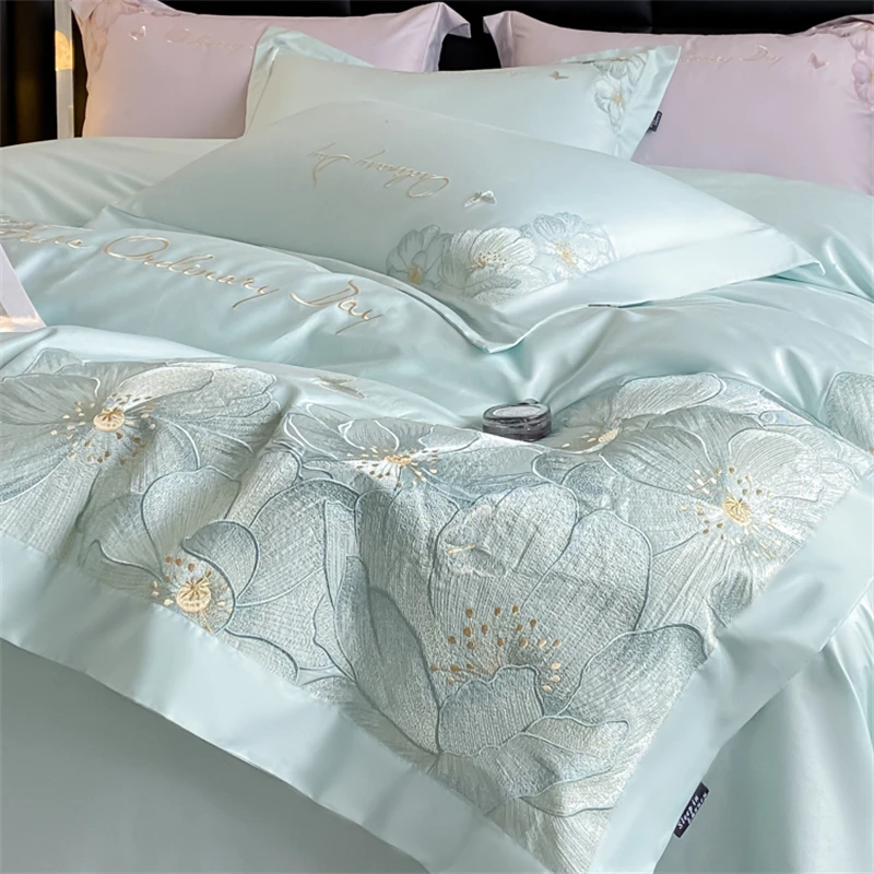 【花时】轻奢全棉纯棉四件套简约亲肤裸睡被套床单床上用品四季通用