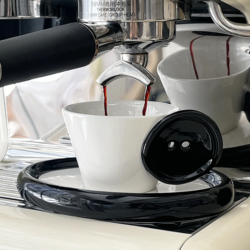 CMYD 纽扣杯 在疲惫的生活寻找快乐 原创小众陶瓷咖啡杯托盘杯子