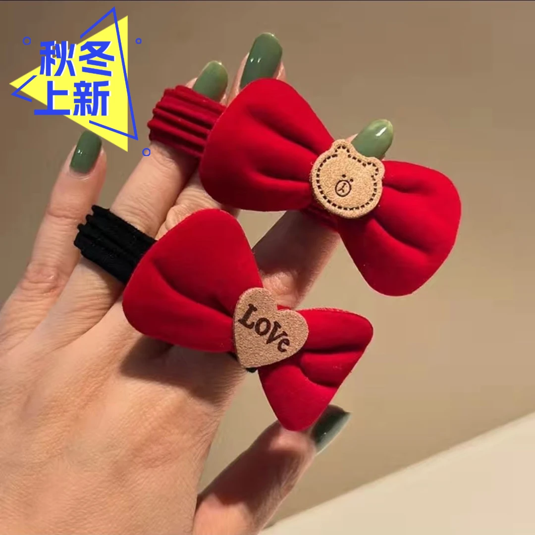 发圈后脑勺氛围感碎爆款红色喜庆发饰新年酒红丝绒蝴蝶结皮筋头饰