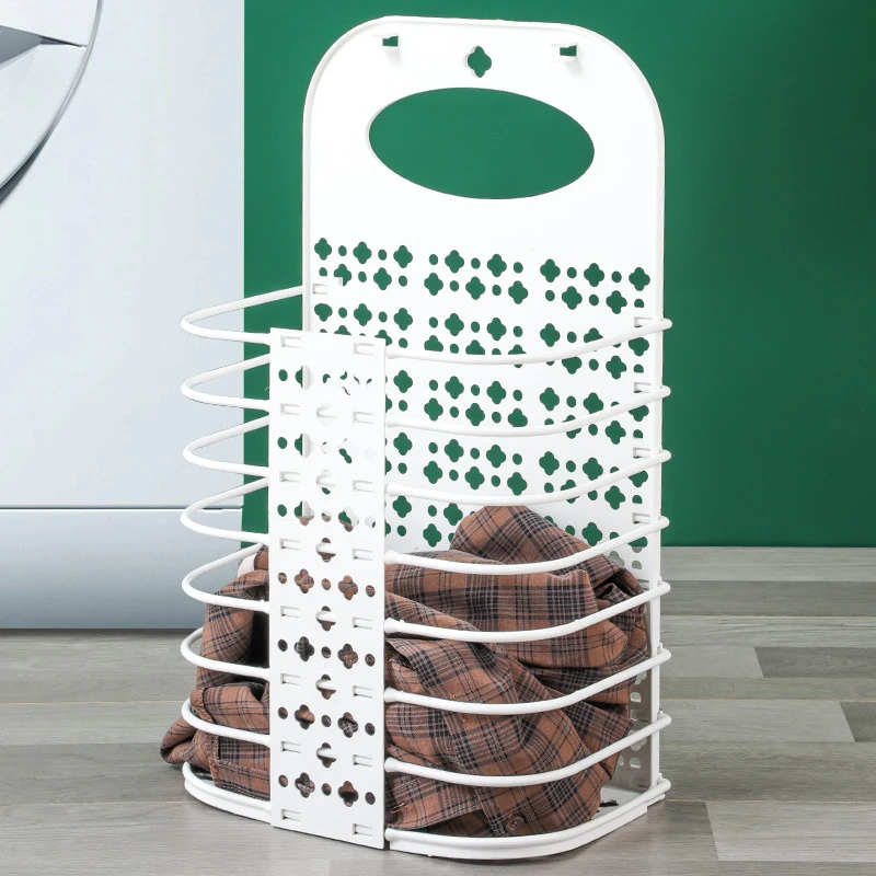 挂墙式可折叠塑料提手实用卫生间免打孔安装收纳筐脏衣服篓