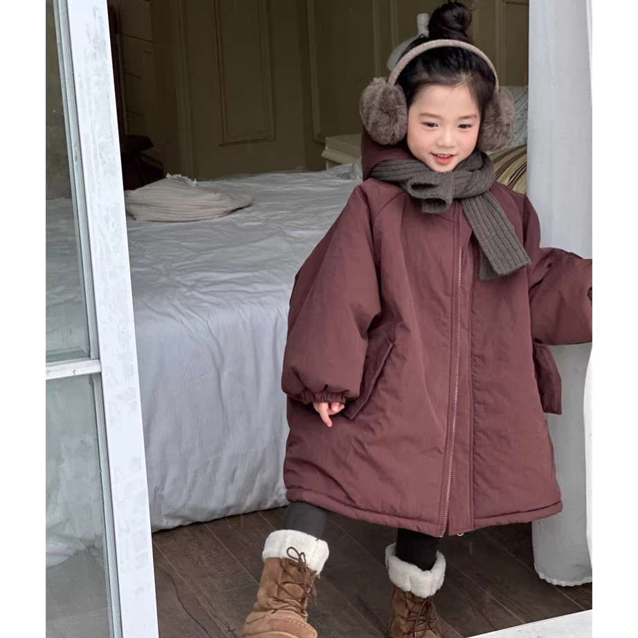 男女童加绒加厚连帽棉服2024冬季新款亲子装洋气保暖长款派克棉袄