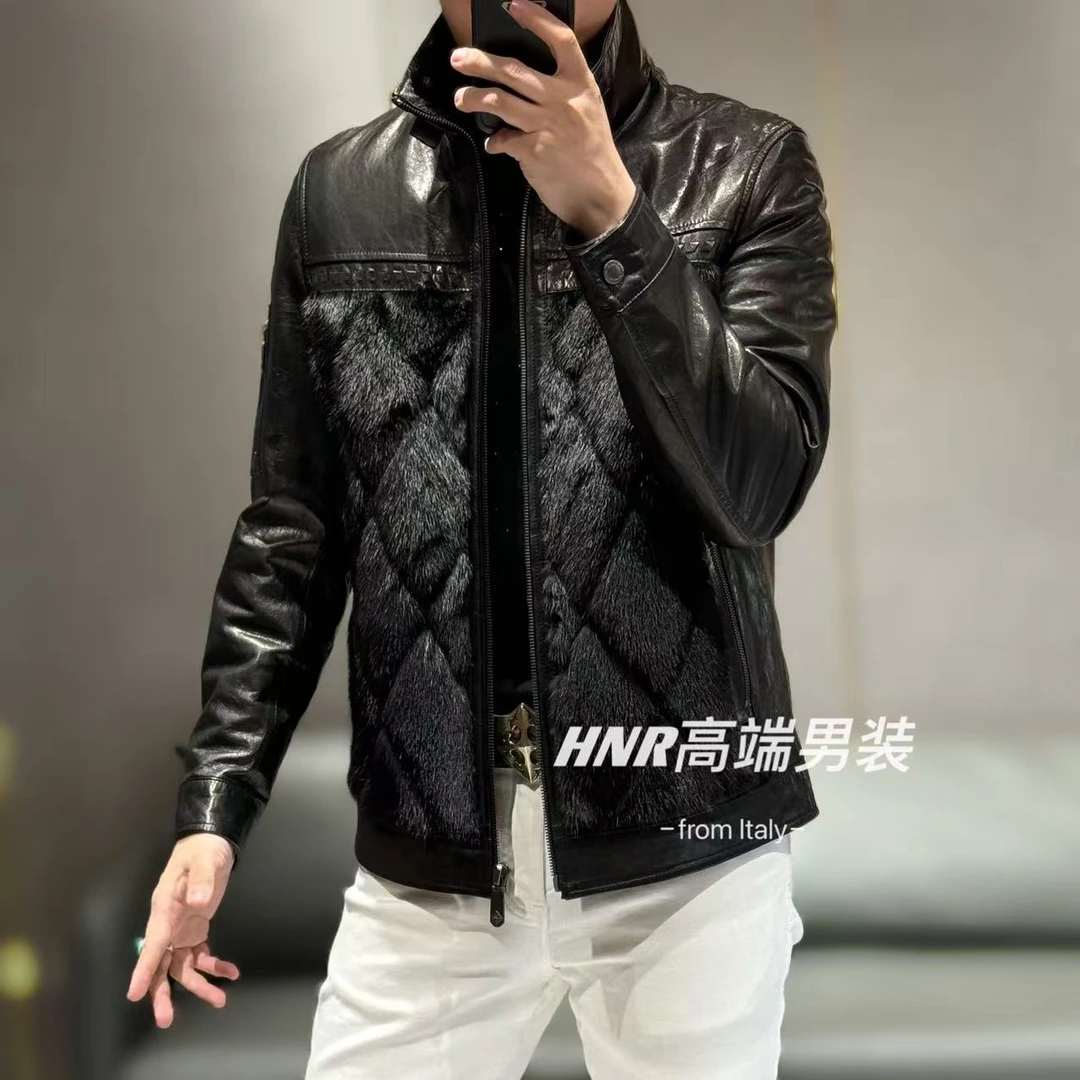 【真水貂羊皮羽绒服】菱形格纹图案高端设计款气质羽绒服23-01