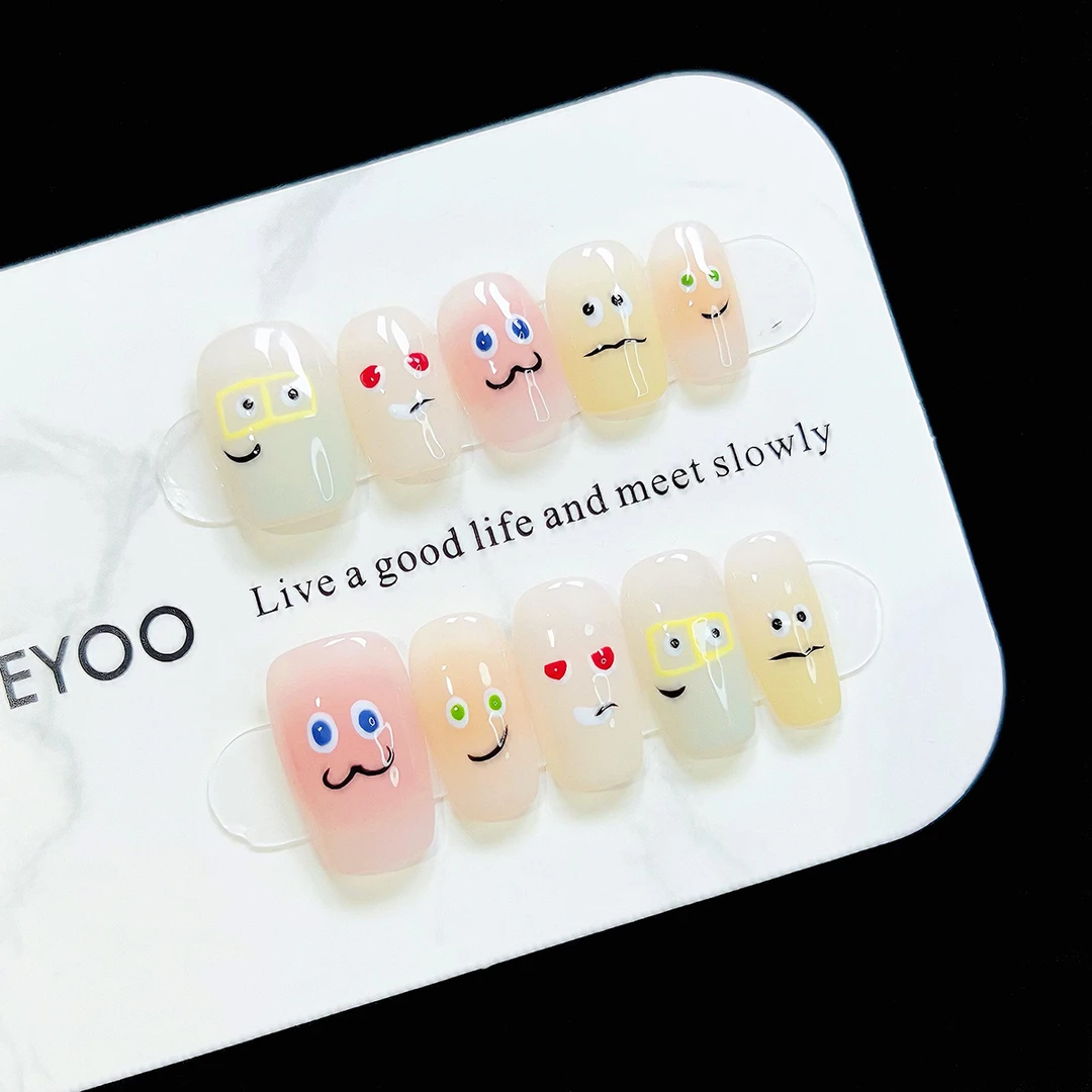 【木头人】春夏新款可爱涂鸦手绘纯手工定制穿戴甲假指甲成品美甲