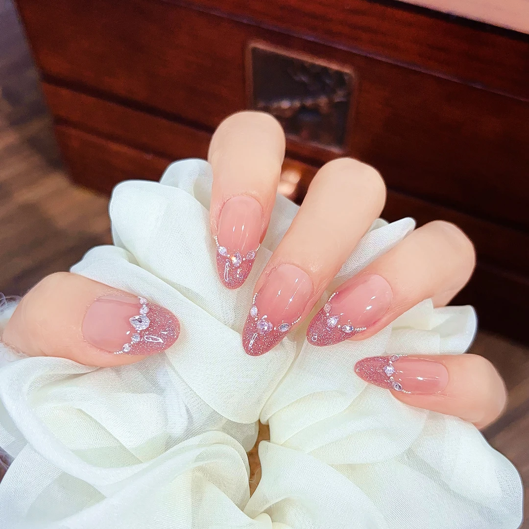 【星梦】纯手工制作锆石贴钻法式穿戴甲可拆卸成品穿戴式