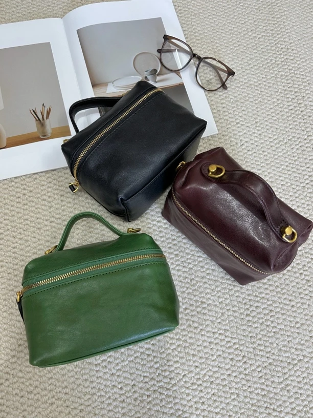 复古植鞣牛皮小方包