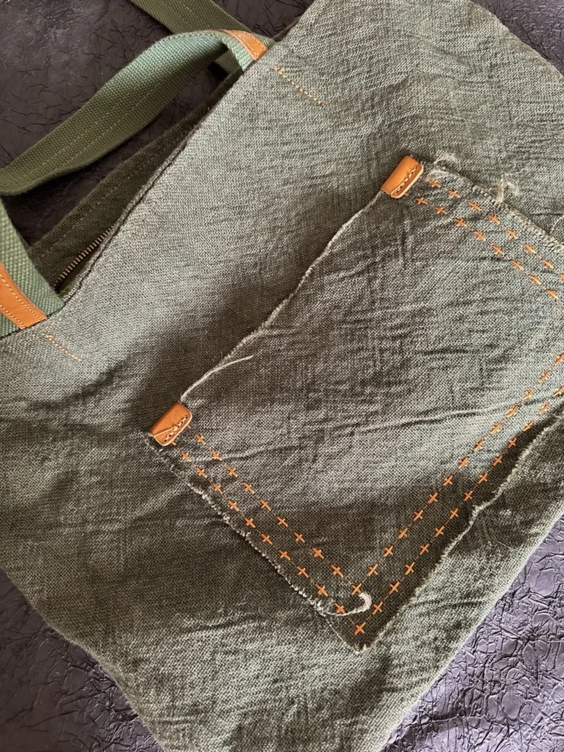 慵懒小众粗麻手感托特包