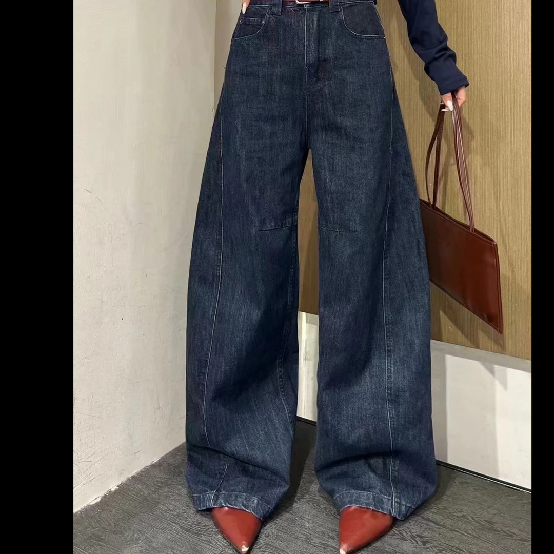 2025年早春新款欧货复古纯色高腰宽松显瘦牛仔阔腿裤LZX981