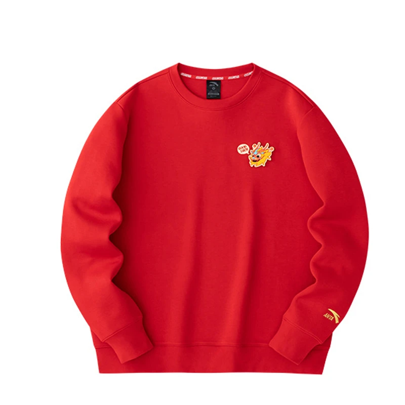 安踏红色卫衣圆领好事发生新年款套头卫衣男士龙年长袖针织套头衫