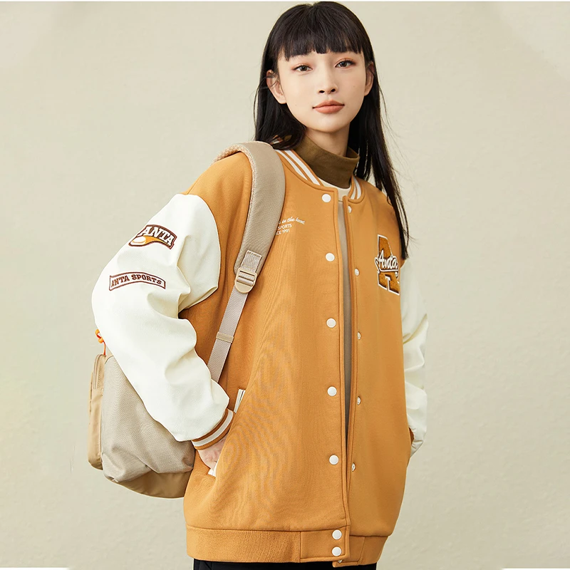 安踏加绒外套软绒棒球夹克女外套冬季加厚保暖圆领夹克162248725