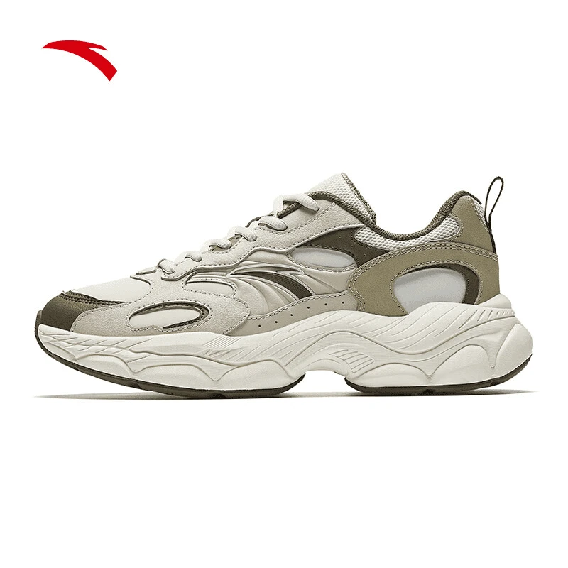 安踏小千情侣休闲鞋低帮厚底2025春季复古运动老爹鞋子系带皮网鞋