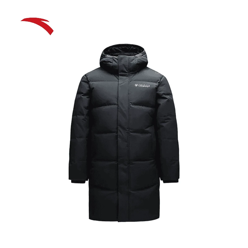 安踏中长款羽绒服男子秋冬新款连帽加厚保暖休闲百搭防风羽绒外套