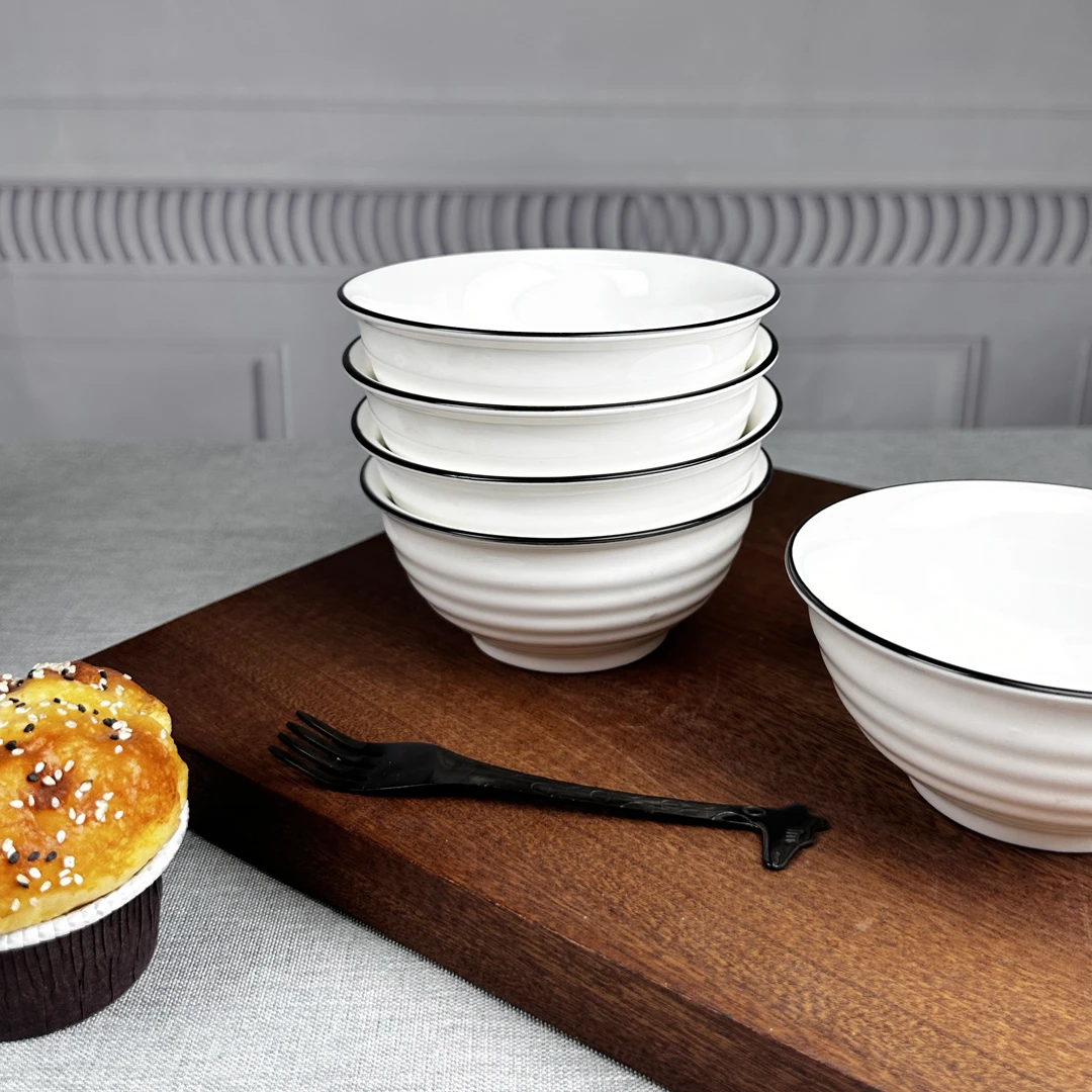 【铭策优品】波纹系列家用创意4.5英寸釉下彩简约陶瓷8只装米饭碗