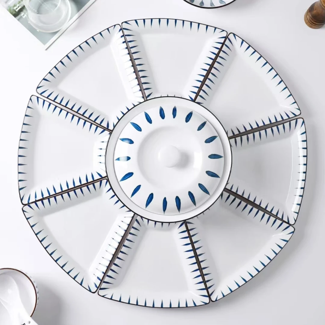 【铭策优品】千叶草陶瓷家用多人拼盘中式餐具中秋团圆餐具送礼