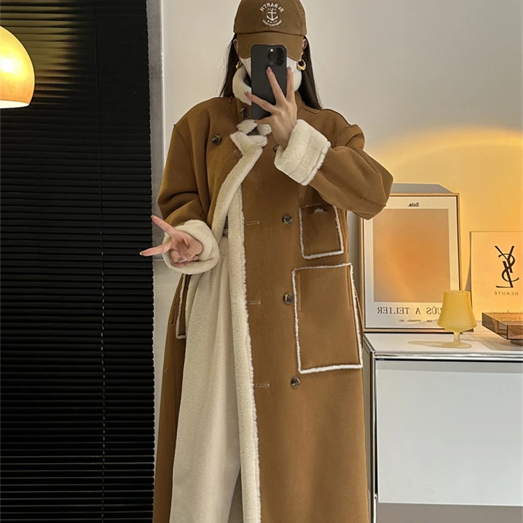 双面穿皮毛一体加厚机车服长款环保外套大衣女冬韩版