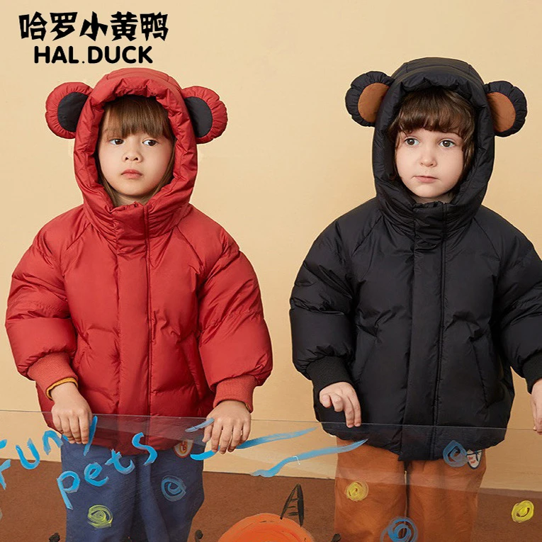 哈罗小黄鸭儿童羽绒服女童男童洋气短款小童卡通童装婴儿保暖外套