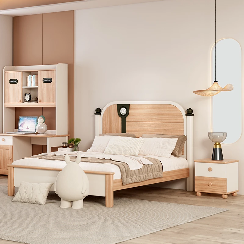 全实木青少年儿童床男孩女孩1.2米单人床1.5米男童床家用高箱床