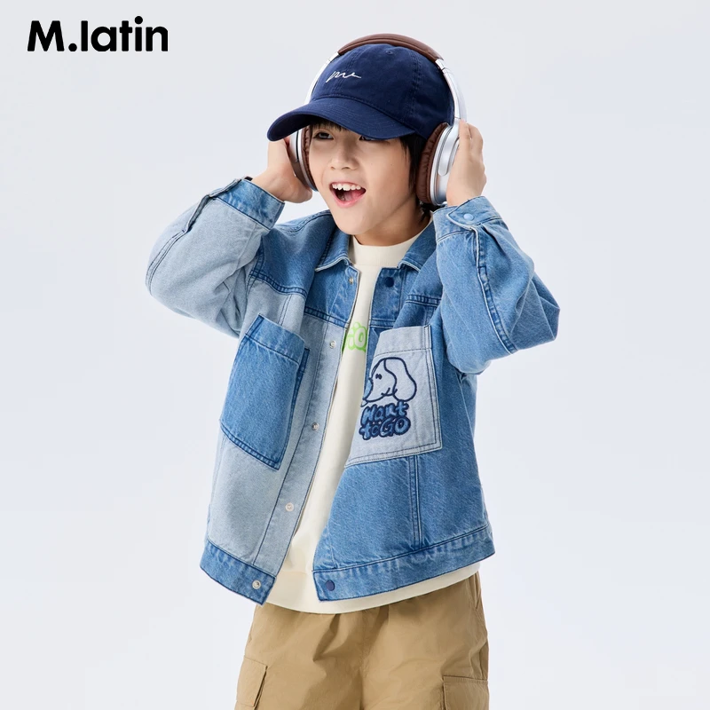 马拉丁童装外套25年春装新款男童女童设计感拼接趣味贴布牛仔外套