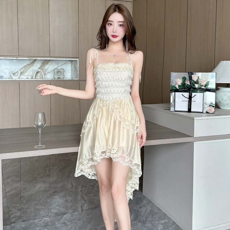 外穿吊带打底连衣裙仙女蓬蓬裙夏季不规则收腰气质高档冰丝中长裙