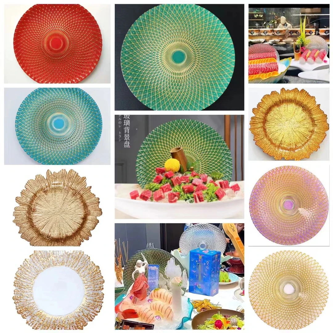 海鲜姿造盘子刺身摆件装饰盘西餐垫盘水果盘刺身圆形背景摆件