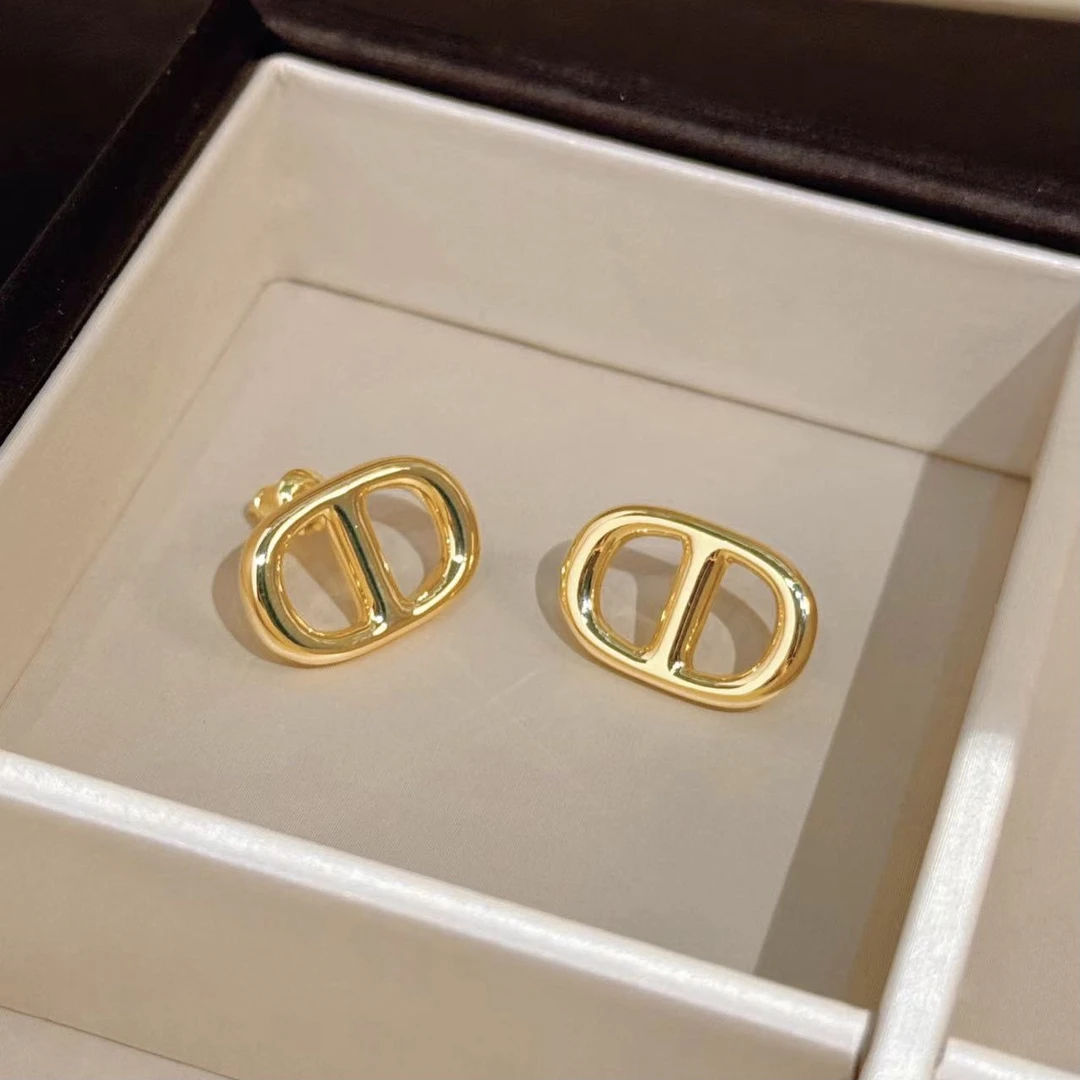 合金耳饰 杨杨babytime 经典百搭素款椭圆猪鼻子耳钉法式金色耳环