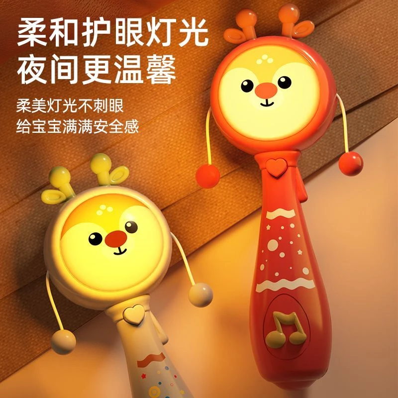婴儿拨浪鼓可啃咬3-6三个月新生儿宝宝手摇鼓音乐棒摇铃玩具0-1岁