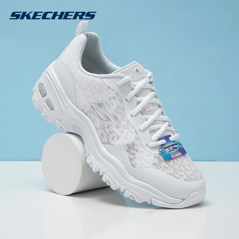 Skechers斯凯奇女鞋夏季新款运动鞋厚底休闲小白鞋蕾丝透气熊猫鞋