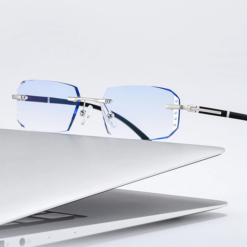 无框近视眼镜男钻石切边眼睛框变色防辐射成品度数散光丹阳眼镜架